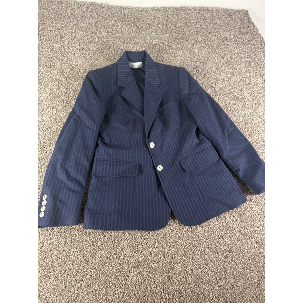 Vintage Evan-Picone Navy Blue Pinstripe 100% Wool Blazer Jacket Size 10 USA Made